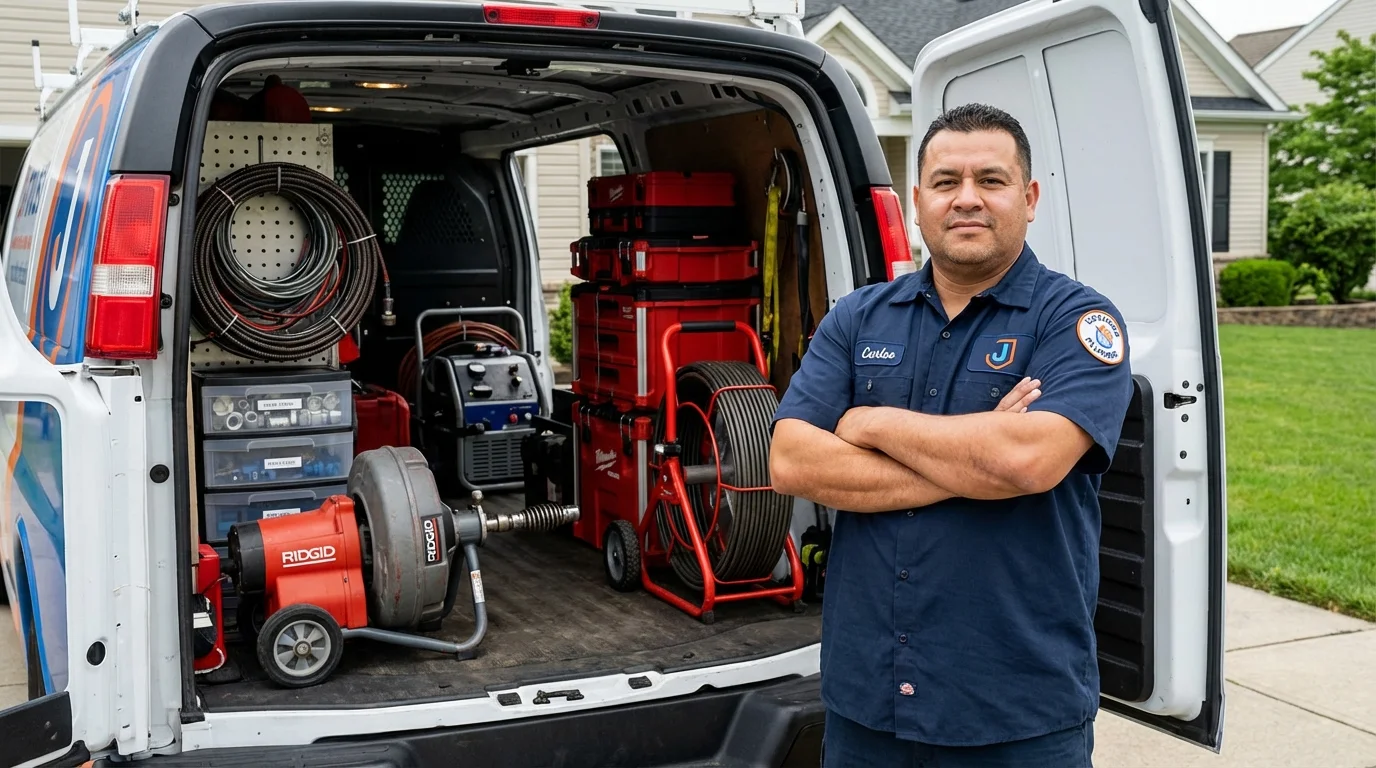 Professional drain cleaning equipment and Johns Plumbing LLC plumber in Garner