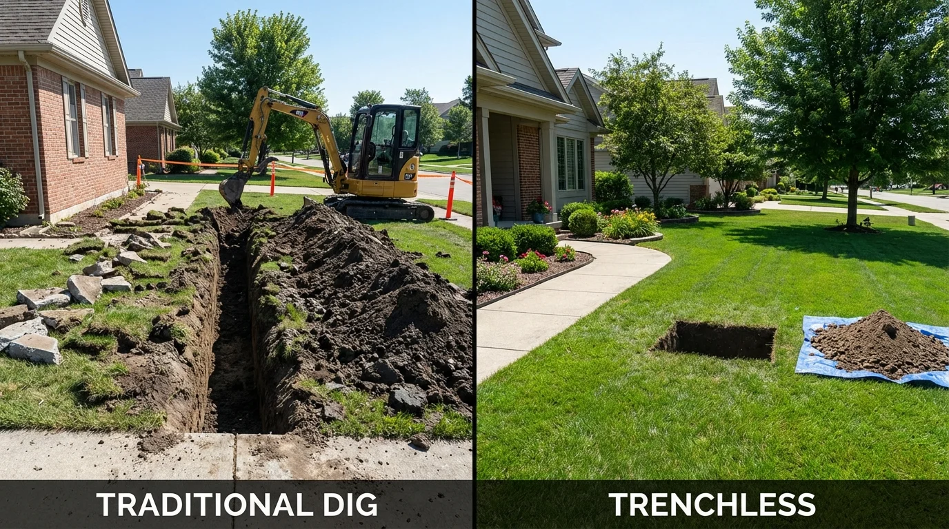 Trenchless sewer repair with minimal yard damage versus traditional excavation in Garner, IA